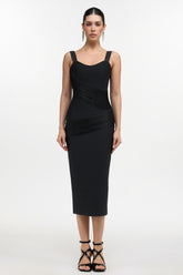 Dasaka Classic Contour Sleeveless Fringe Bandage Maxi Dress