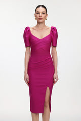 Tadeo Classic Contour Short Sleeve Bandage Rose Pink Midi Dress