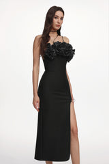 Jacova Elegant Contour Strapless Floral High Slit Bandage Maxi Dress