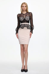Ymire Sexy Contour Long Sleeve Lace Bandage Mini Dress