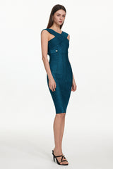 Fresco Sleeveless V-Neck Bandage Midi Dress