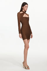 Estrela Classic Contour Overlay Long Sleeve Bandage Mini Dress