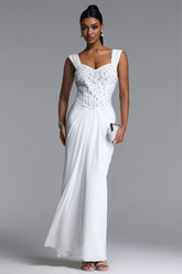 Mako Elegant Contour Pearl Rhinestone Ruched Bandage Maxi Dress