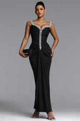 Indigo Glamorous Contour Rhinestone Bandage Maxi Dress