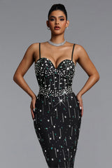 Selien Glamorous Contour Rhinestone Bandage Maxi Dress