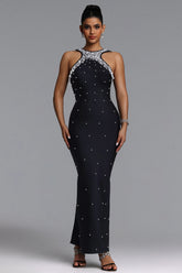 Xlyia Glamorous Contour Pearl Bandage Maxi Dress