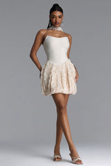 Uniko Romantic Contour Strapless Floral Bandage Mini Dress