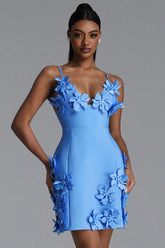 Valentina Elegant Contour V Neck Floral Bandage Mini Dress