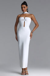 Iunne Chic Contour Strapless Cut Out Pearl Rhinestone Bandage Maxi Dress