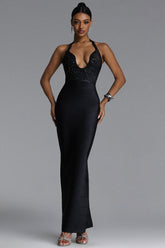 Renata Sexy Halter U Neck Crystal Bandage Maxi Dress