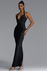 Renata Sexy Halter U Neck Crystal Bandage Maxi Dress