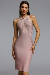 Vicky Chic Contour Halter Cut Out Rhinestone Bandage Mini Dress