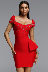 Wola Romantic Contour Short Sleeve Rhinestone Bandage Mini Dress