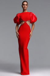 Waner Romantic Contour Puff Sleeve Cut Out Rhinestone Bandage Maxi Dress