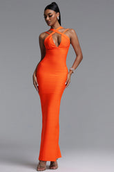 Wagani Sexy Contour Halter Deep V Bandage Maxi Dress