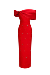 Palez Sleeveless One Shoulder Diamond Bow Bandage Maxi Dress