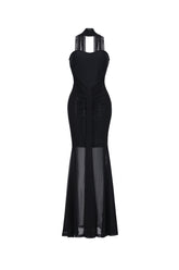 Lucifa Elegant Contour Strapless Scarf Ruched Bandage Maxi Dress