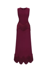 Wenesa Classic Tailored Sleeveless Fringe Bandage Maxi Dress