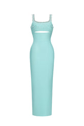 Vela Elegant Contour Sleeveless Cut Out Rhinestone Bandage Maxi Dress