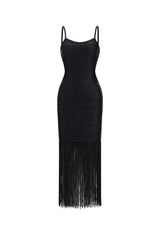 Demere Chic Contour Fringe Bandage Maxi Dress