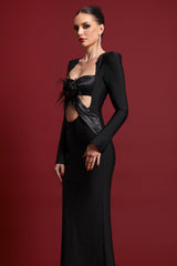 Flor Sexy Contour Long Sleeve Cut Out Floral Bandage Maxi Dress