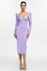 Parker Classic Cinched Waist Long Sleeve Bandage Maxi Dress