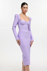 Parker Classic Cinched Waist Long Sleeve Bandage Maxi Dress