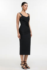 Dasaka Classic Contour Sleeveless Fringe Bandage Maxi Dress
