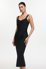 Dasaka Classic Contour Sleeveless Fringe Bandage Maxi Dress