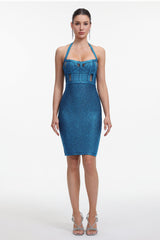 Halter Metallic Bandage Dress - Dark Blue