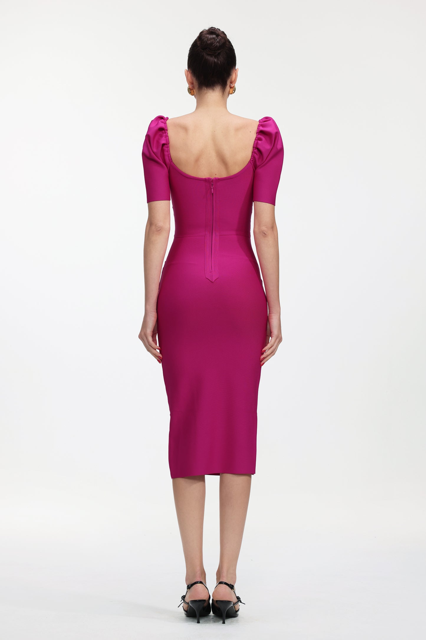 Tadeo Classic Contour Short Sleeve Bandage Rose Pink Midi Dress