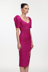 Tadeo Classic Contour Short Sleeve Bandage Rose Pink Midi Dress