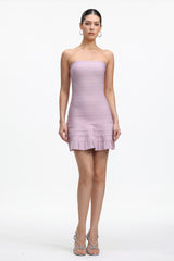 Priscilla Romantic Contour Strapless Bandage Purple Mini Dress