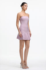 Priscilla Romantic Contour Strapless Bandage Purple Mini Dress