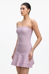Priscilla Romantic Contour Strapless Bandage Purple Mini Dress