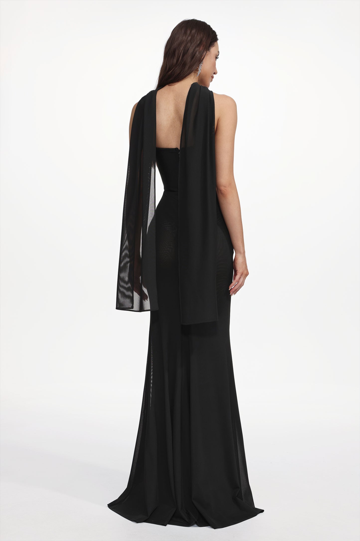 Lucifa Elegant Contour Strapless Scarf Ruched Bandage Maxi Dress