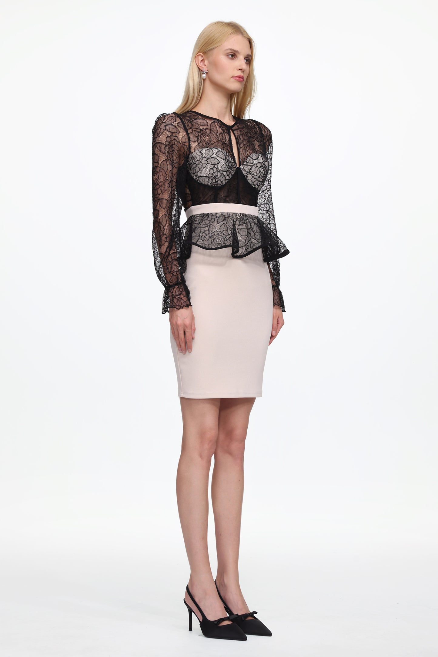Ymire Sexy Contour Long Sleeve Lace Bandage Mini Dress