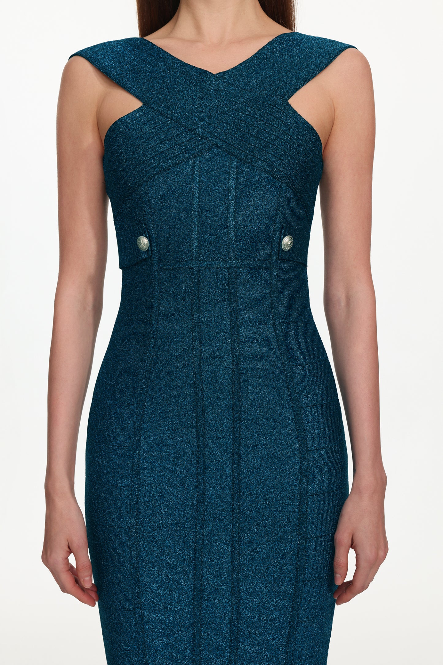 Fresco Sleeveless V-Neck Bandage Midi Dress