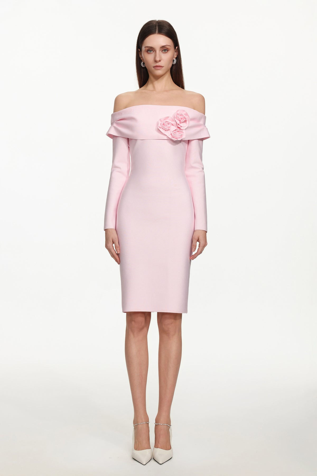 Samantha Romantic Contour Long Sleeve Floral Bandage Midi Dress