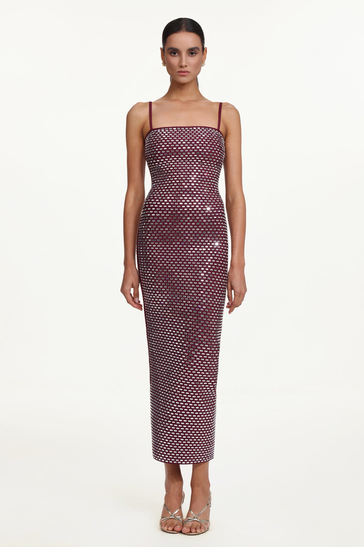 Orisy Chic Contour Sleeveless Rhinestone Bandage Maxi Dress