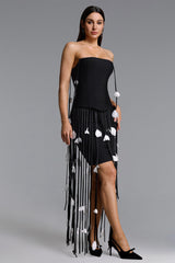 Mikin Chic Contour Strapless Leaf Fringe Bandage Mini Dress