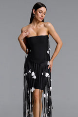 Mikin Chic Contour Strapless Leaf Fringe Bandage Mini Dress