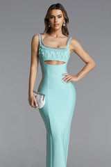 Vela Elegant Contour Sleeveless Cut Out Rhinestone Bandage Maxi Dress