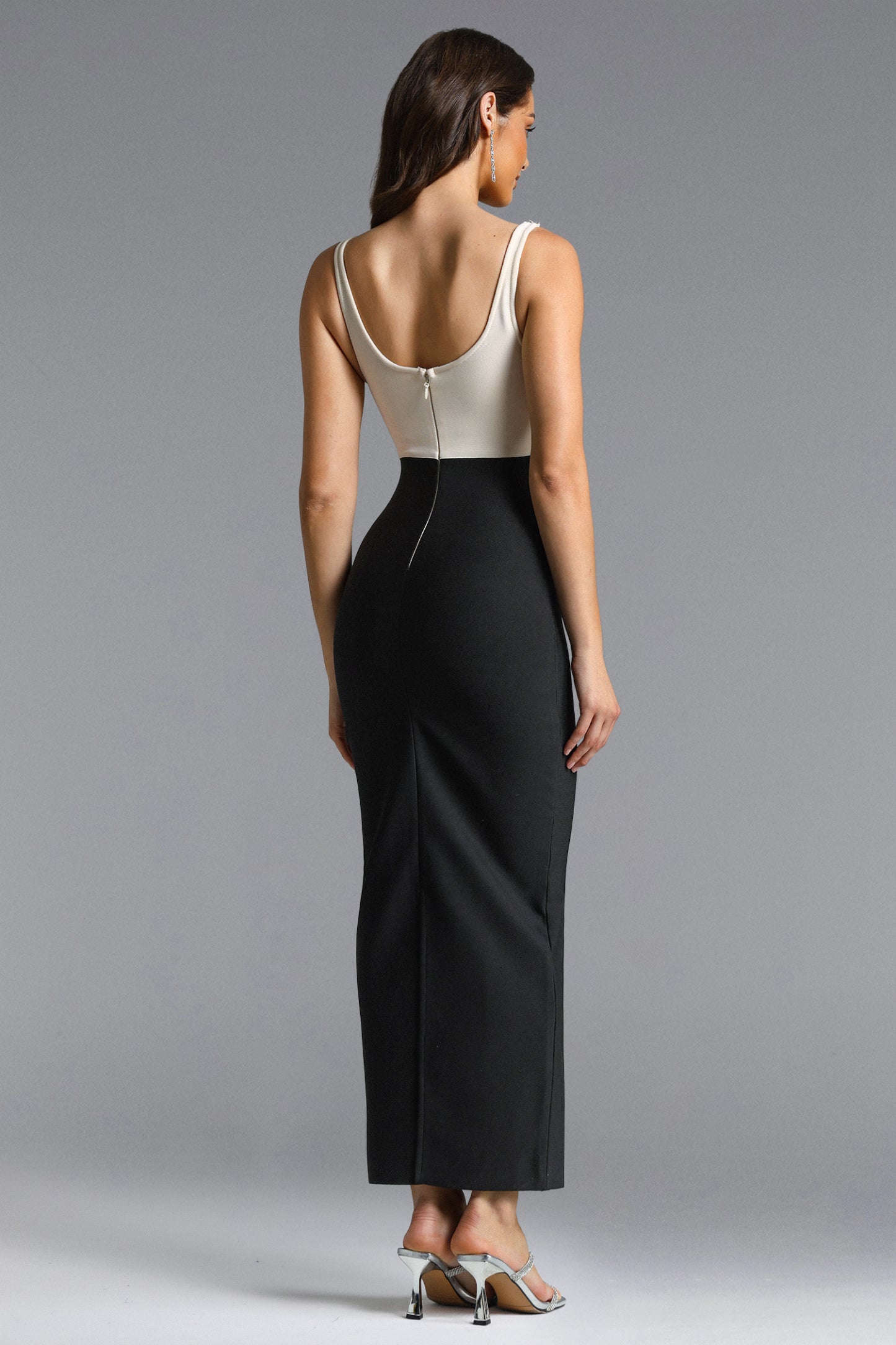 Raanana Elegant Contour Square Neck Sleeveless Floral Applique Bandage Maxi Dress