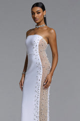 Milena Elegant Contour Strapless Pearl Rhinestone Bandage Maxi Dress