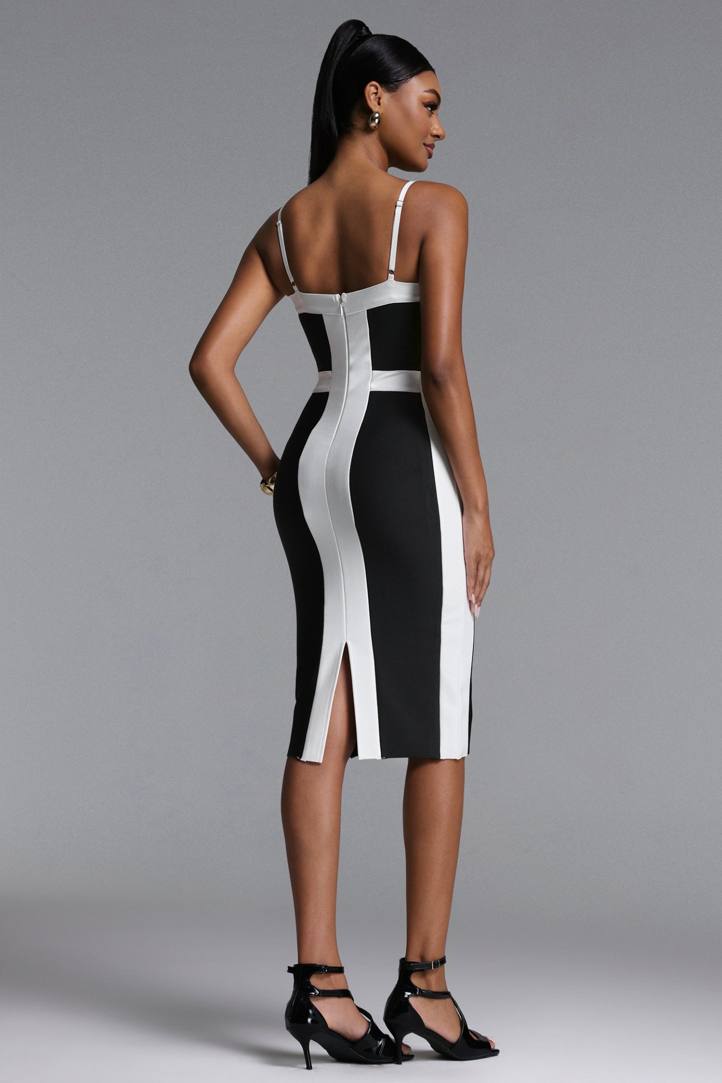 Erise Classic Contour Sleeveless Contrast Bandage Midi Dress