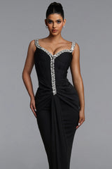 Indigo Glamorous Contour Rhinestone Bandage Maxi Dress