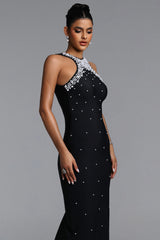 Xlyia Glamorous Contour Pearl Bandage Maxi Dress