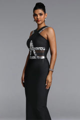 Oyata Chic Contour Halter Sequin Bandage Maxi Dress