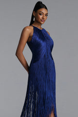 Sahara Chic Contour Halter Fringe Bandage Maxi Dress